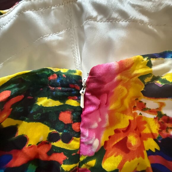 La Femme Rainbow Colorful 100% Silk Shell Mini Short Strapless Sleeveless Dress - Picture 5 of 6